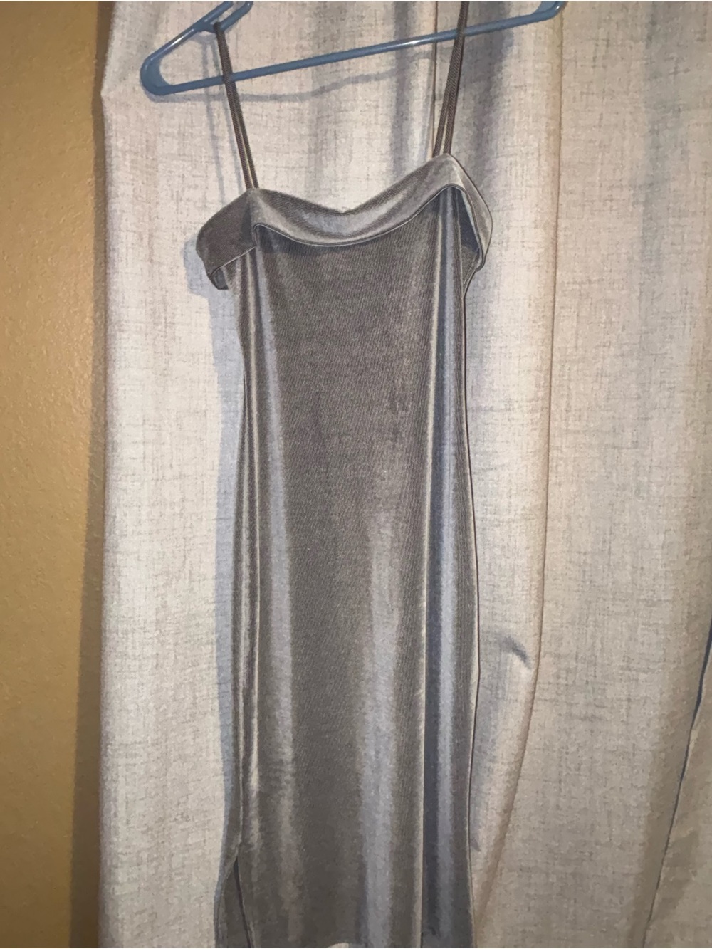 Silver & black lined Velvet Slip Dress with Spaghetti Straps.